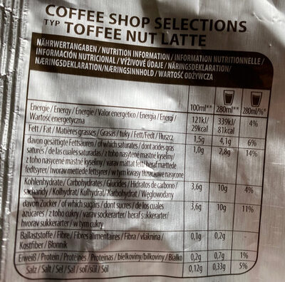Tassimo Toffee Nut Latte - Nährwertangaben
