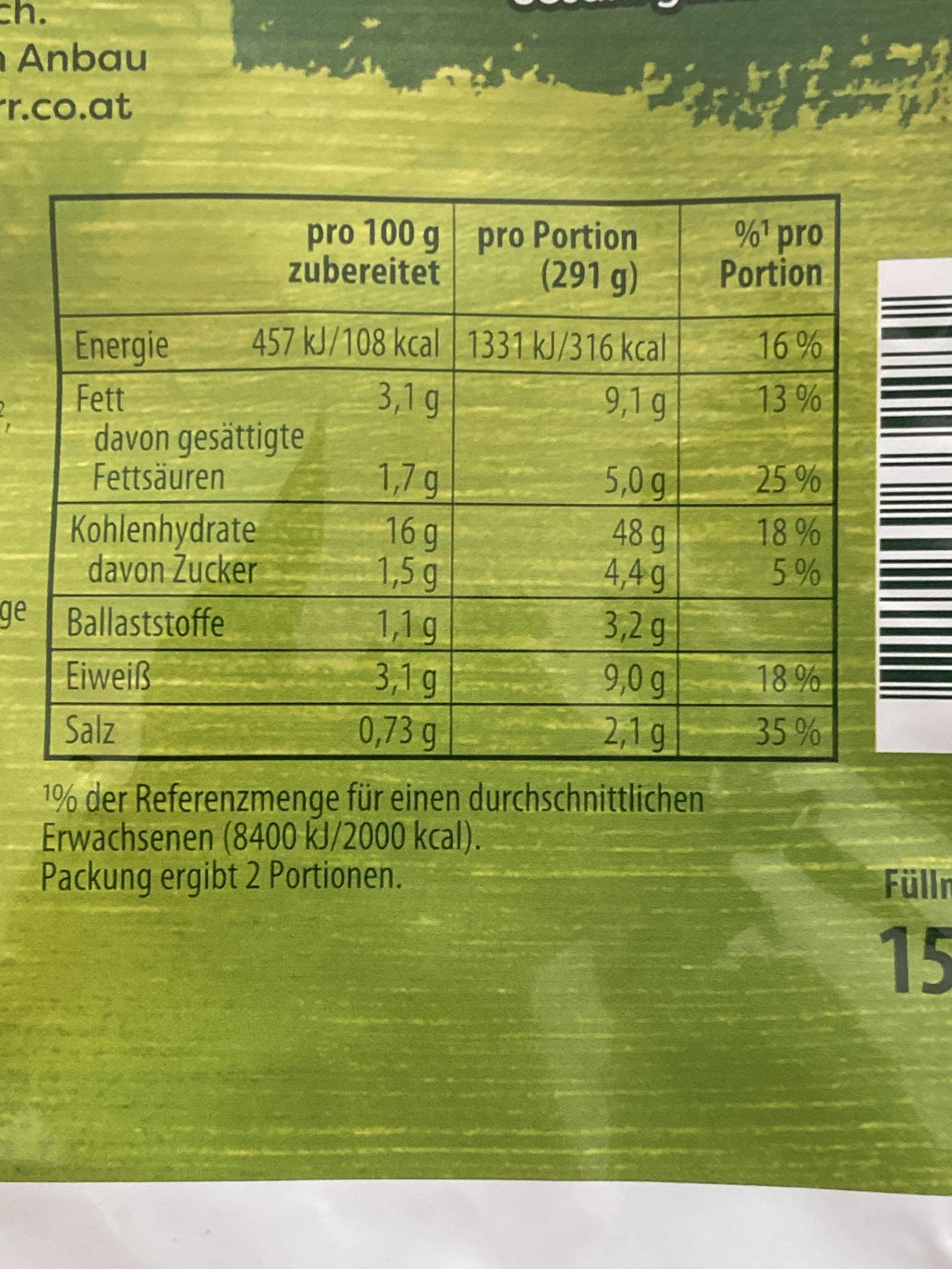 Knorr Muschelnudeln mit Frühlingsgemüse - Nährwertangaben