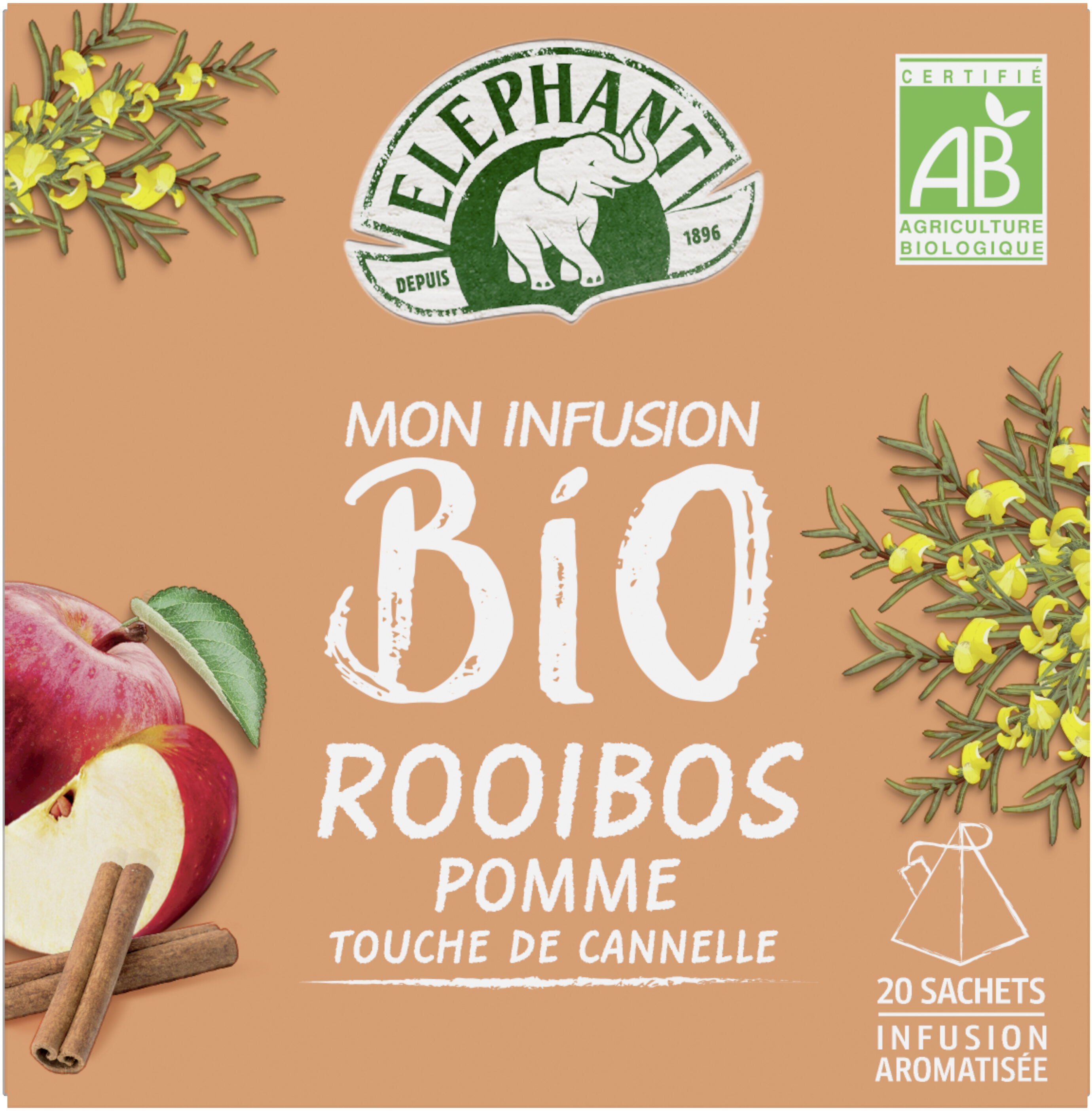 Elephant Mon Infusion Bio Rooibos Pomme Touche de Cannelle 20 Sachets Pyramid® - Produit
