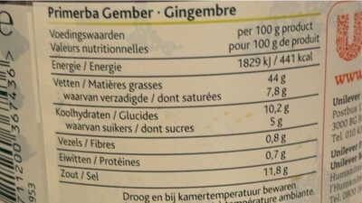 Primerba gingembre - Voedingswaarden - fr