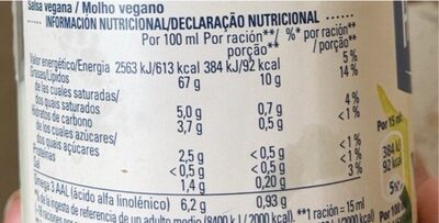 Mayonesa Vegana - Tableau nutritionnel - es