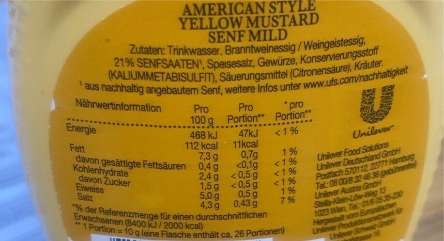 yellow mustard - Valori nutrizionali - de