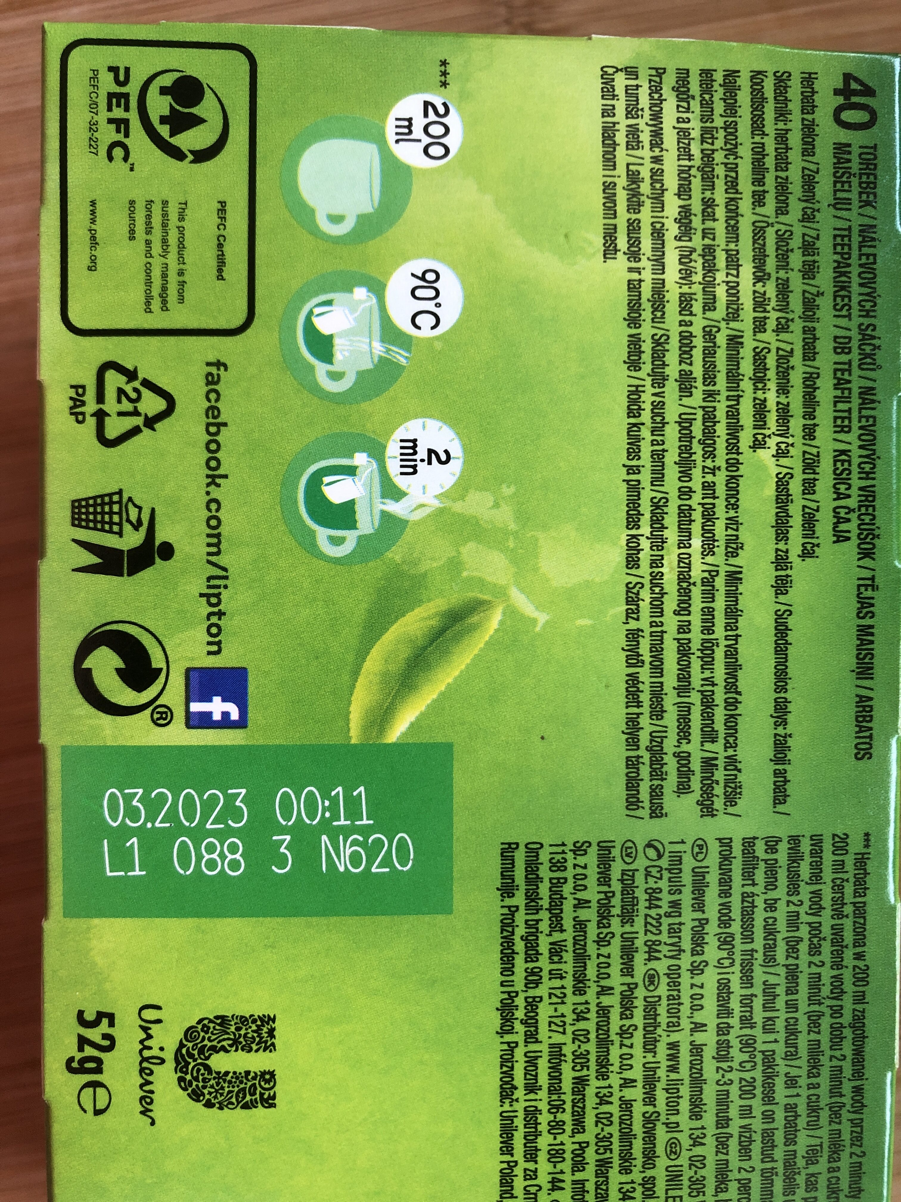 Herbata Lipton Green Tea Classic - Instrukcje dotyczące recyklingu i / lub informacje na temat opakowania
