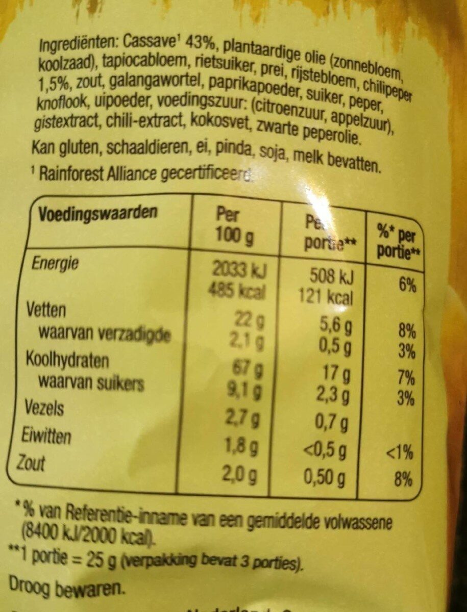 Pittige Cassave - Nutrition facts - nl