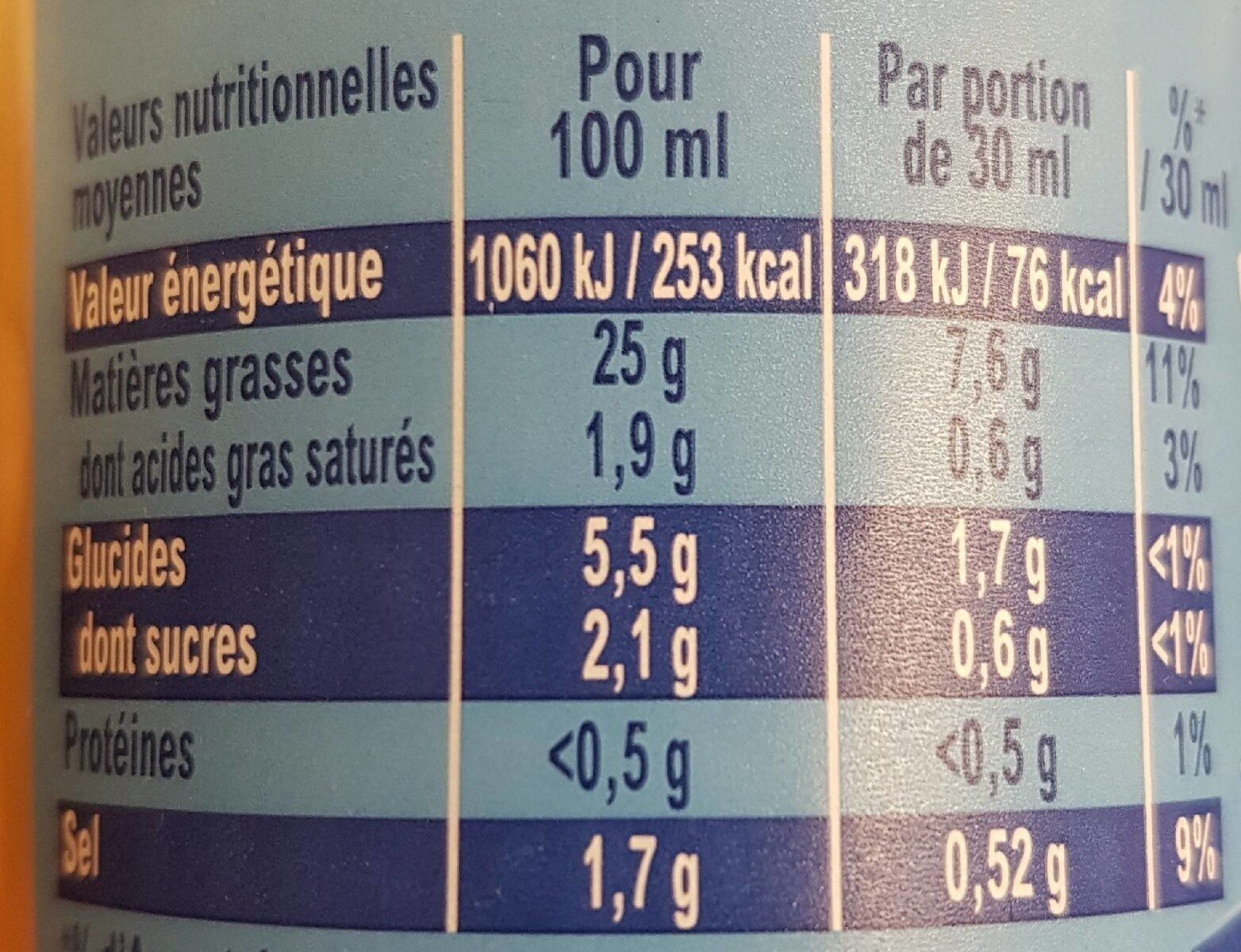 Amora Vinaigrette Légère Nature - Nutrition facts - fr