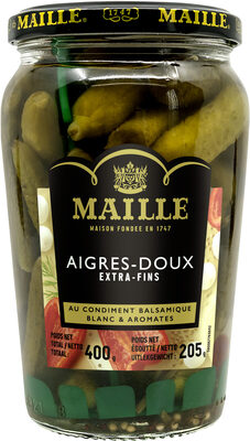 Maille Cornichons Aigres-Doux Extra-Fins Bocal 205g - Produit