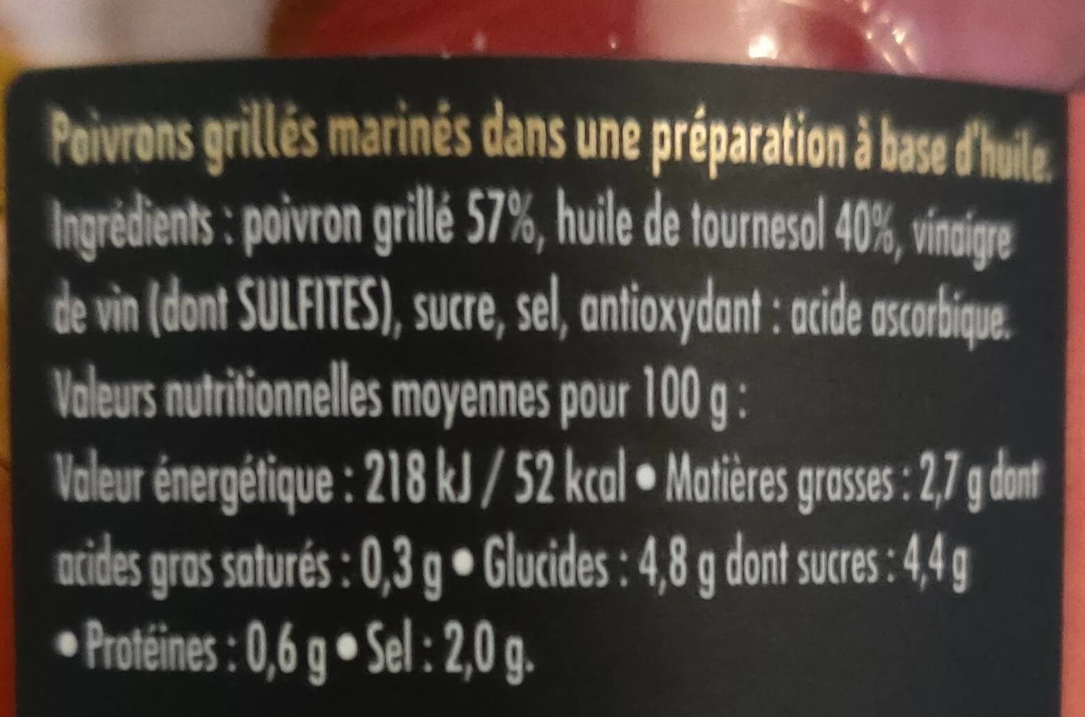 Apéritif Poivrons Grillés - Ingrédients