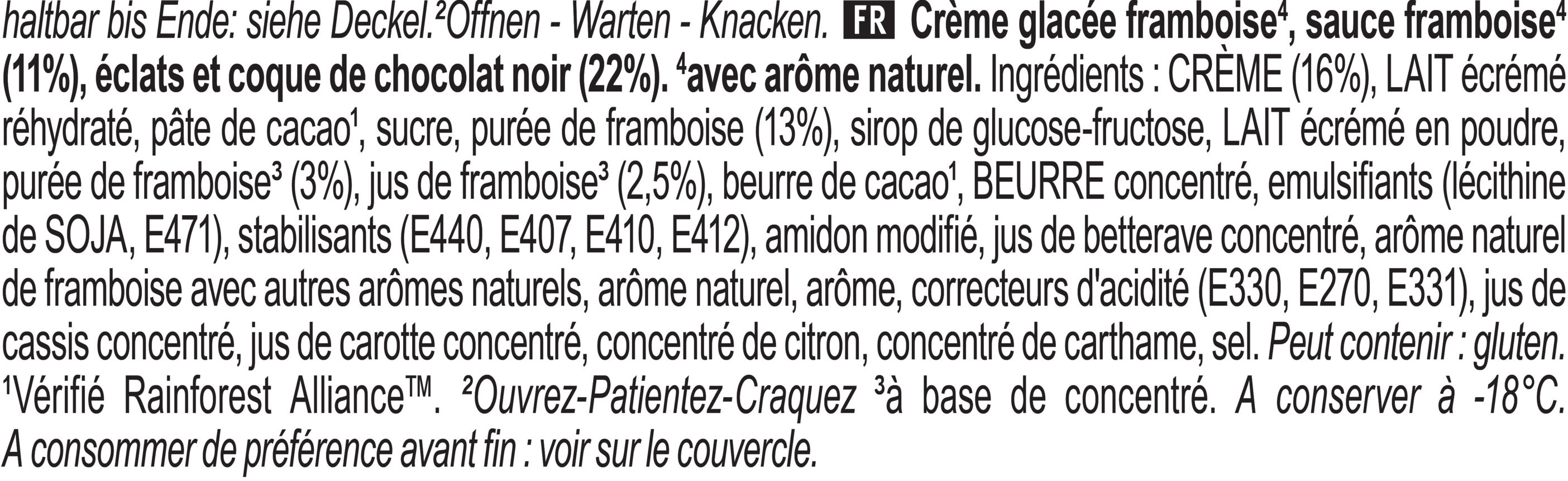 Magnum Glace Pot Double Chocolat Noir & Framboise 440 ML - Ingredientes - fr