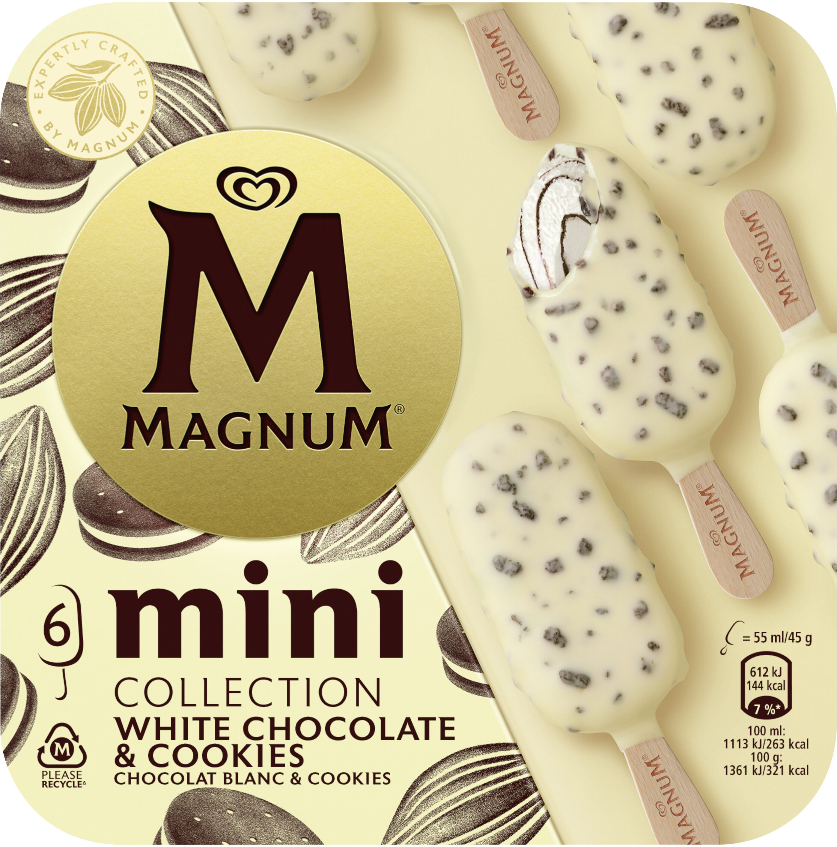 Magnum Glace Bâtonnet Mini Chocolat Blanc & Cookies 6x55ml - Produit