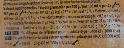 CARTE D'OR Glace Sorbet Bio Mangue d'Inde 450ml - Tableau nutritionnel