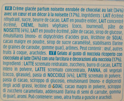 KINDER Bueno Ice Cream Barre Crème Glacée au Lait Enrobée de Chocolat - Ingrediënten - fr