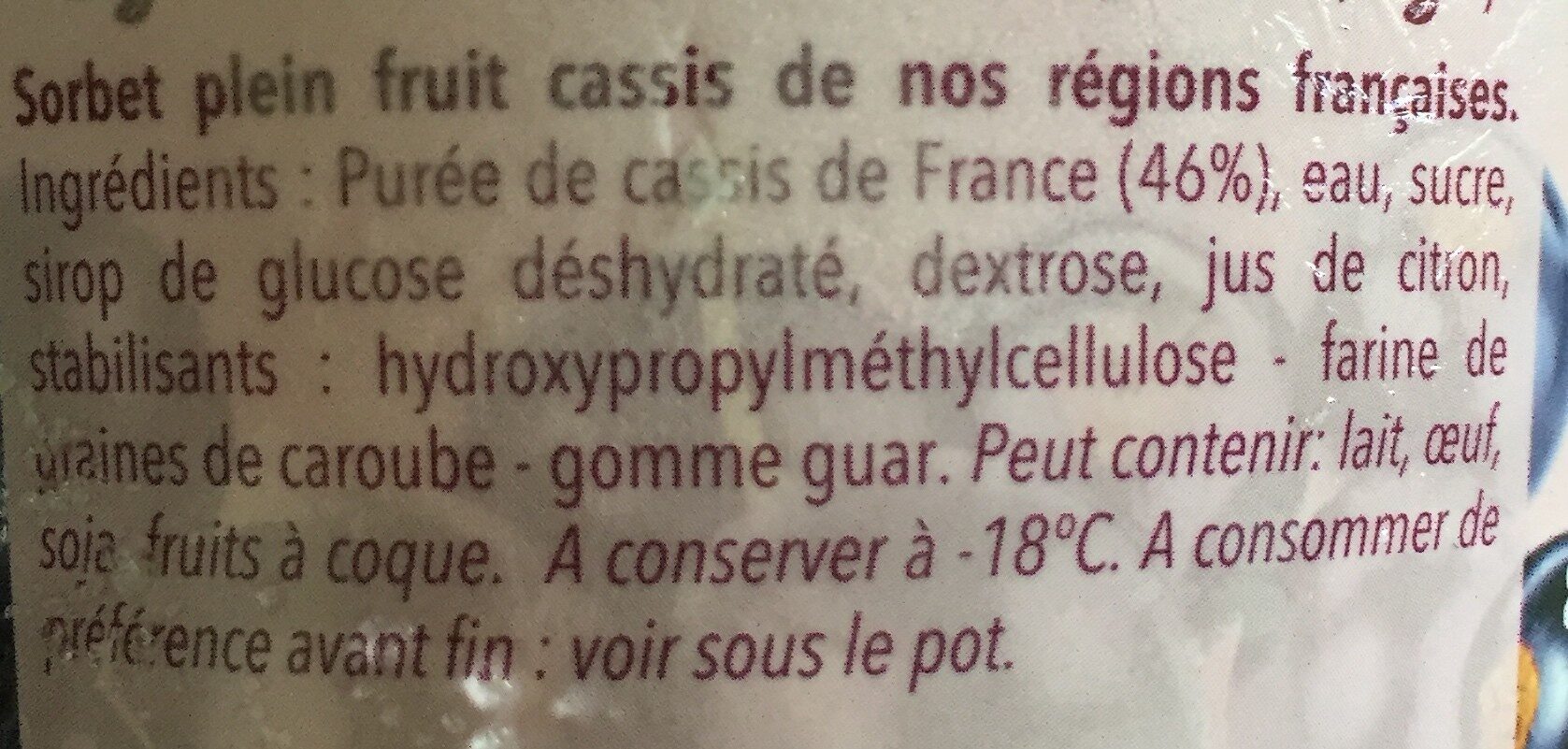 Carte D'or Pot Sorbet Intense Cassis 450ml - Ingredients - fr