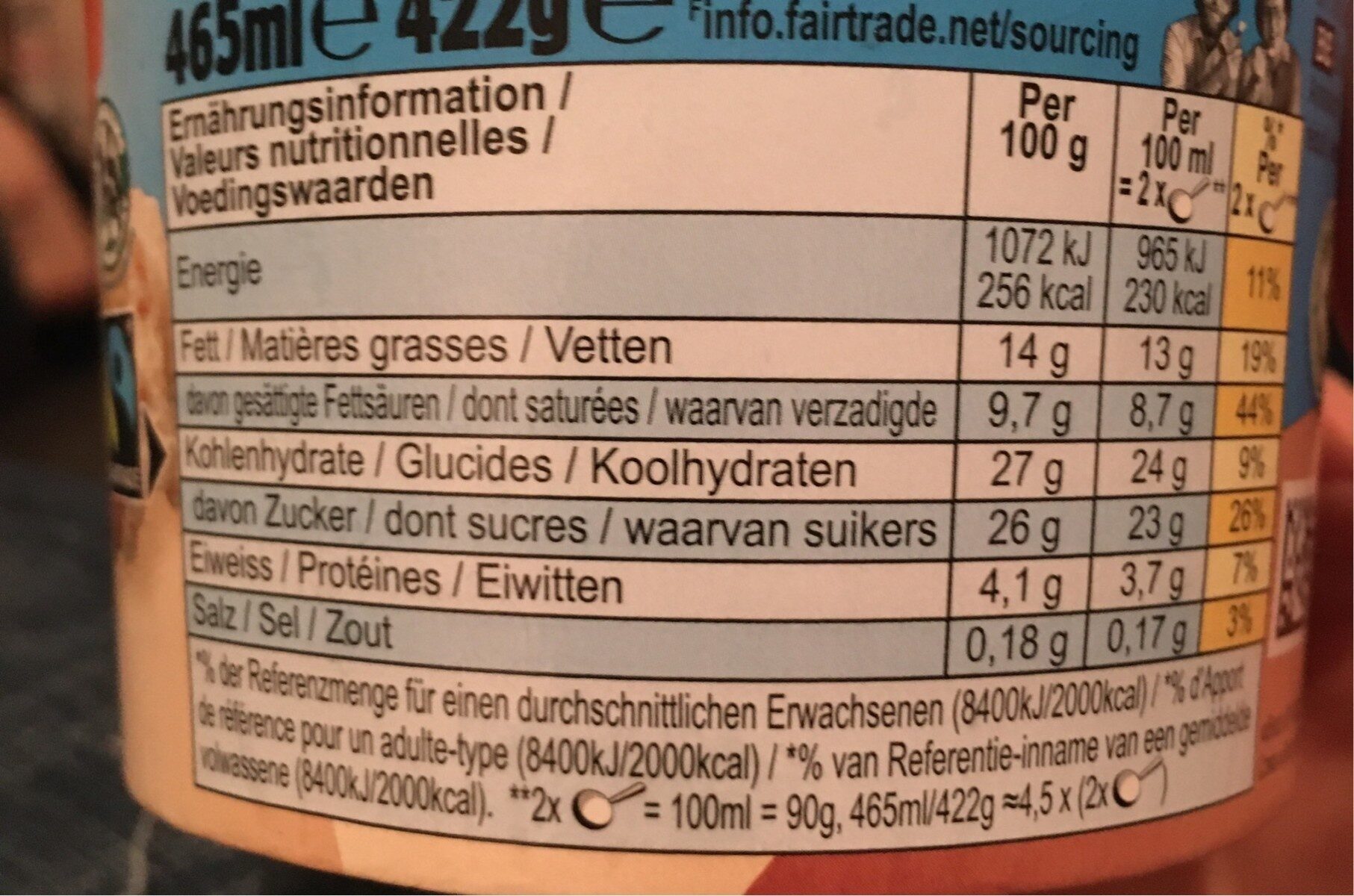 Karamel sutra core - Tableau nutritionnel