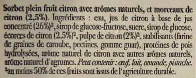 CARTE D'OR Glace Sorbet Citron 900ml - Ingrediënten - fr