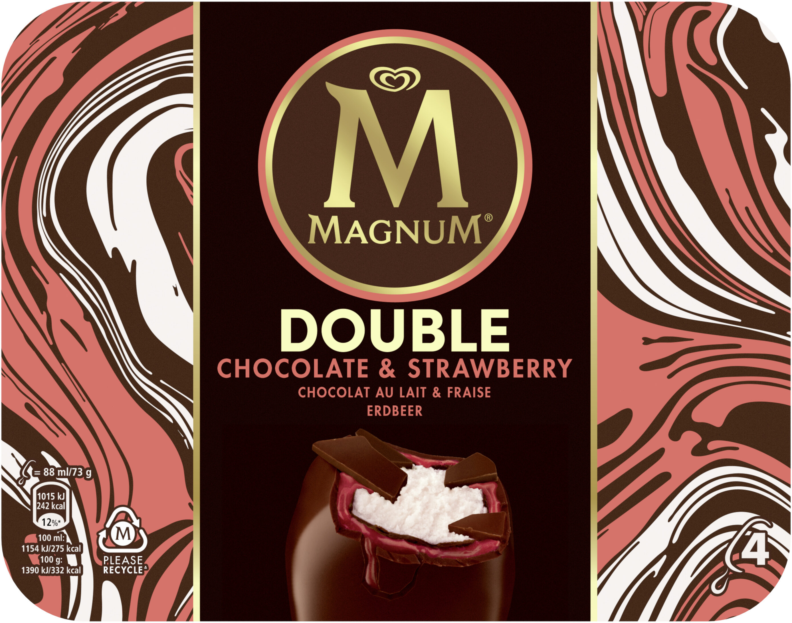 Magnum Glace Bâtonnet Double Chocolat & Fraise x4 352ml - Product - fr