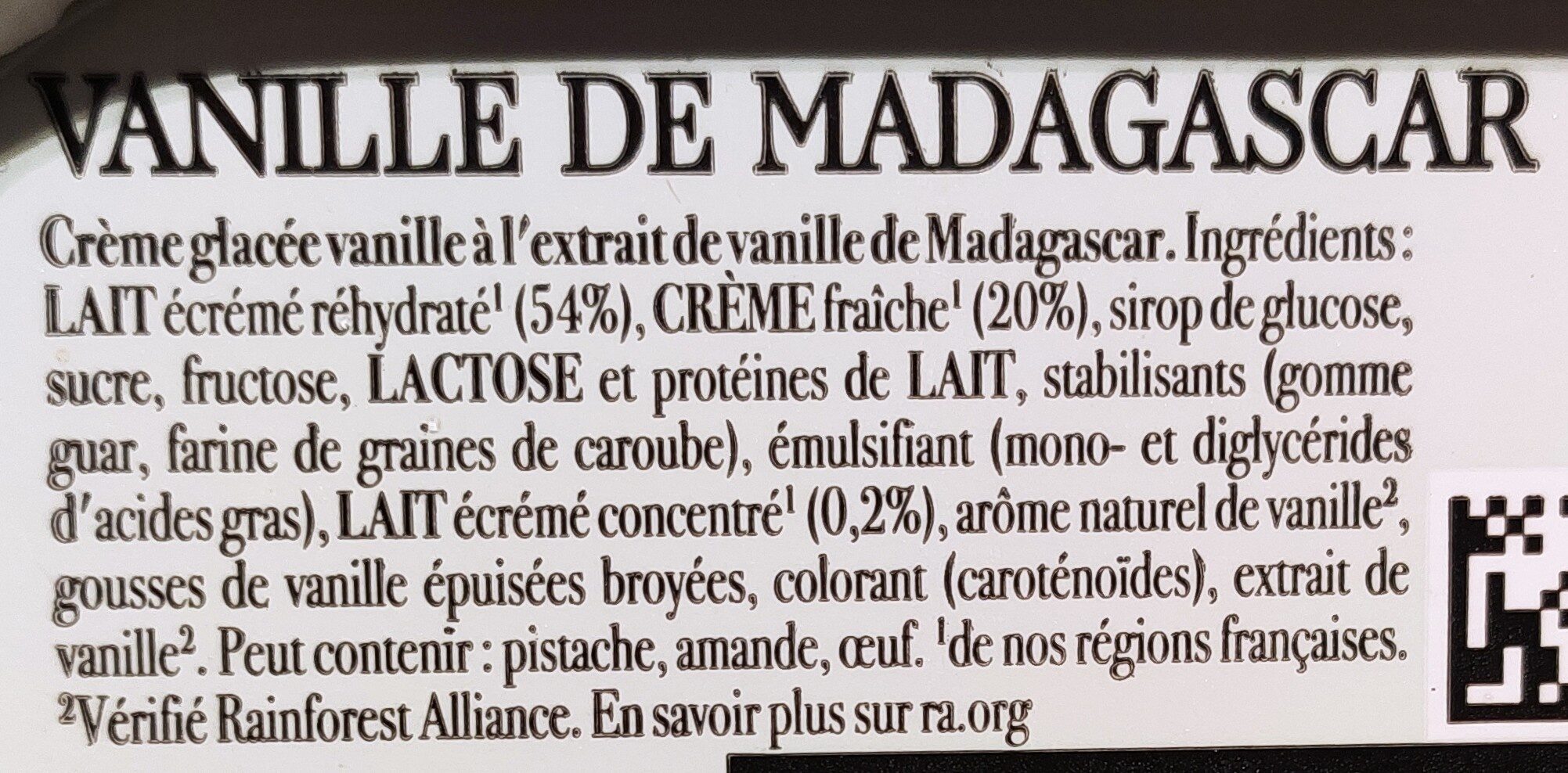 Glace Vanille de Madagascar - Ingredients - fr