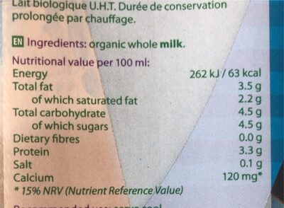 Full milk - Voedingswaarden