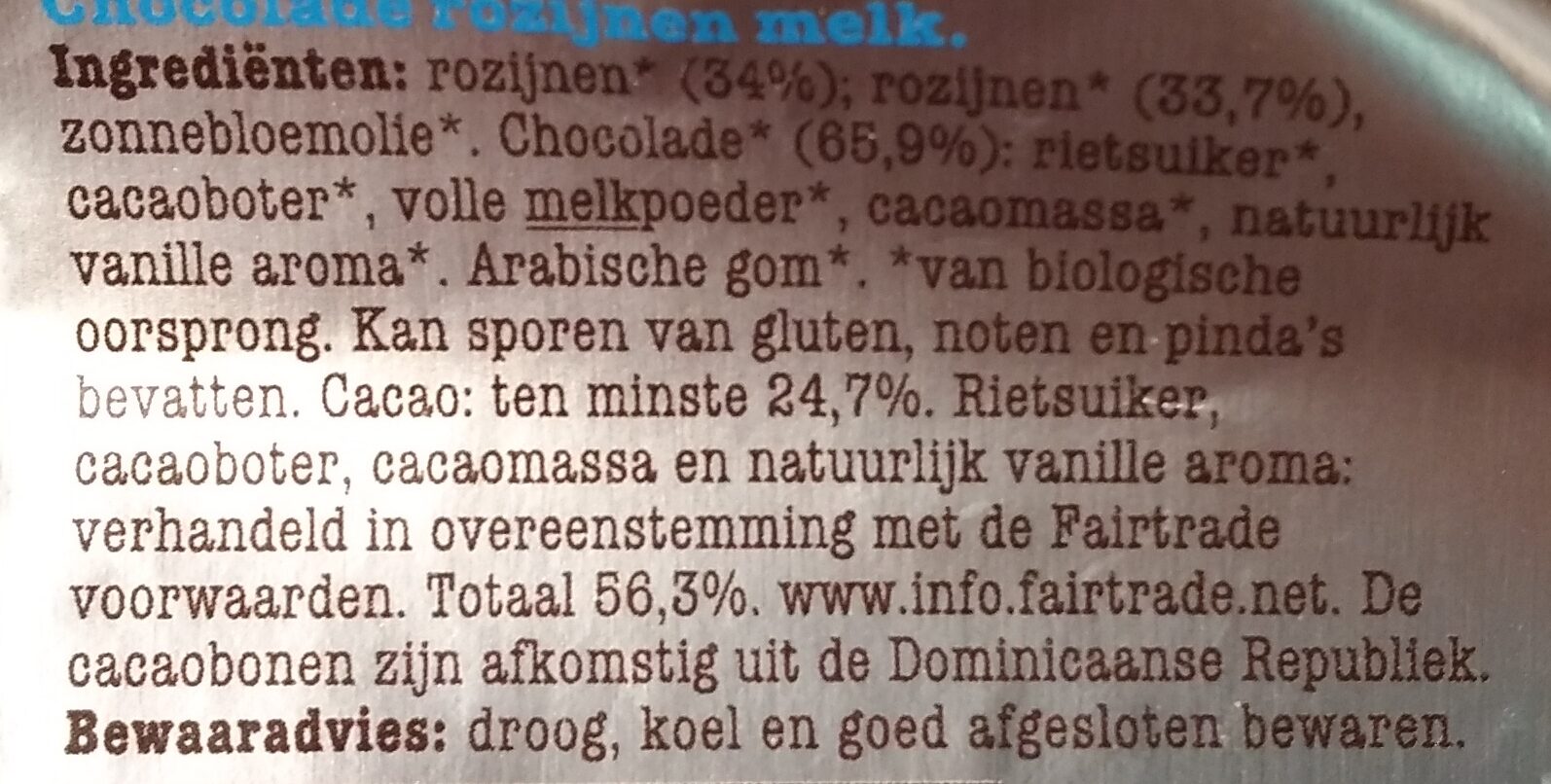 Chocolade rozijnen - Ingrediënten