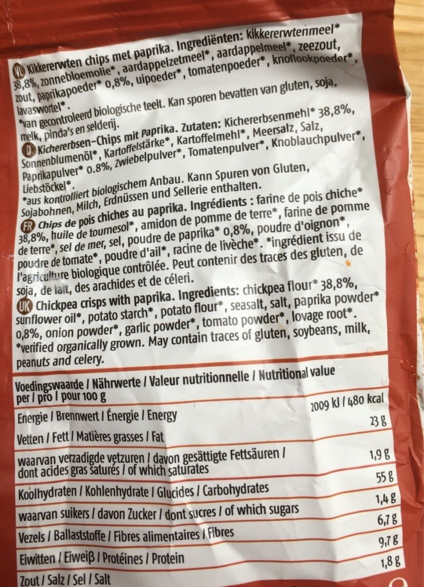 Kikkererwten Chips Paprika - Voedingswaarden