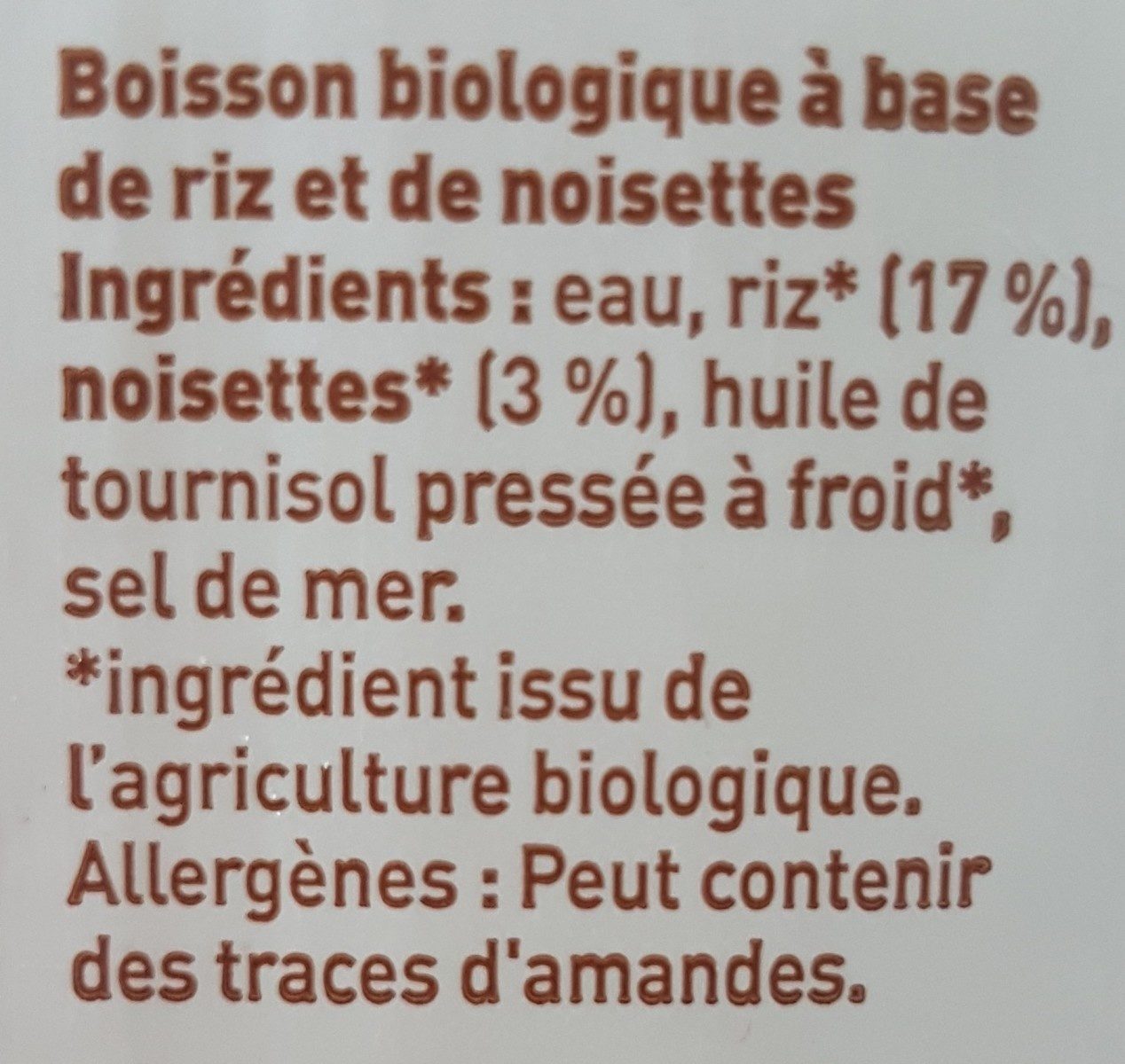 Hazelnoot & Rijst drink noisette riz - Ingrédients