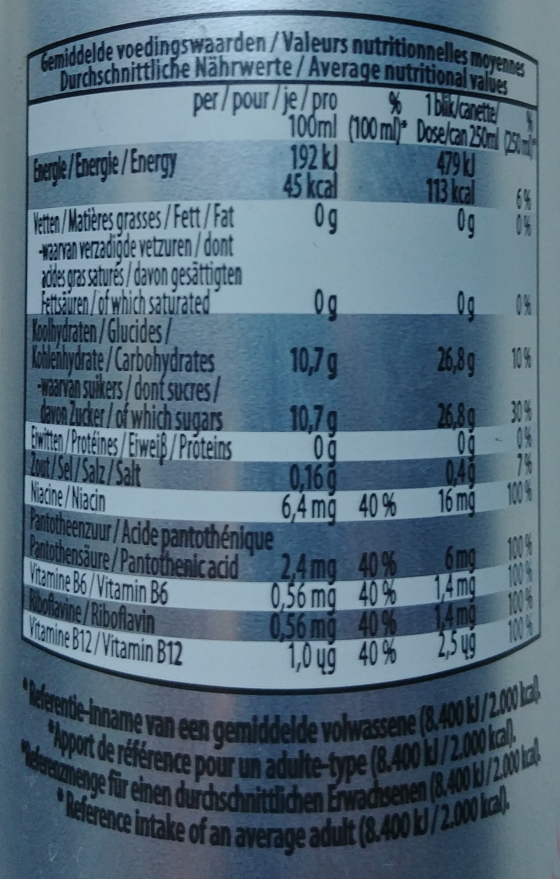 Regular Energy Drink taurine - Voedingswaarden