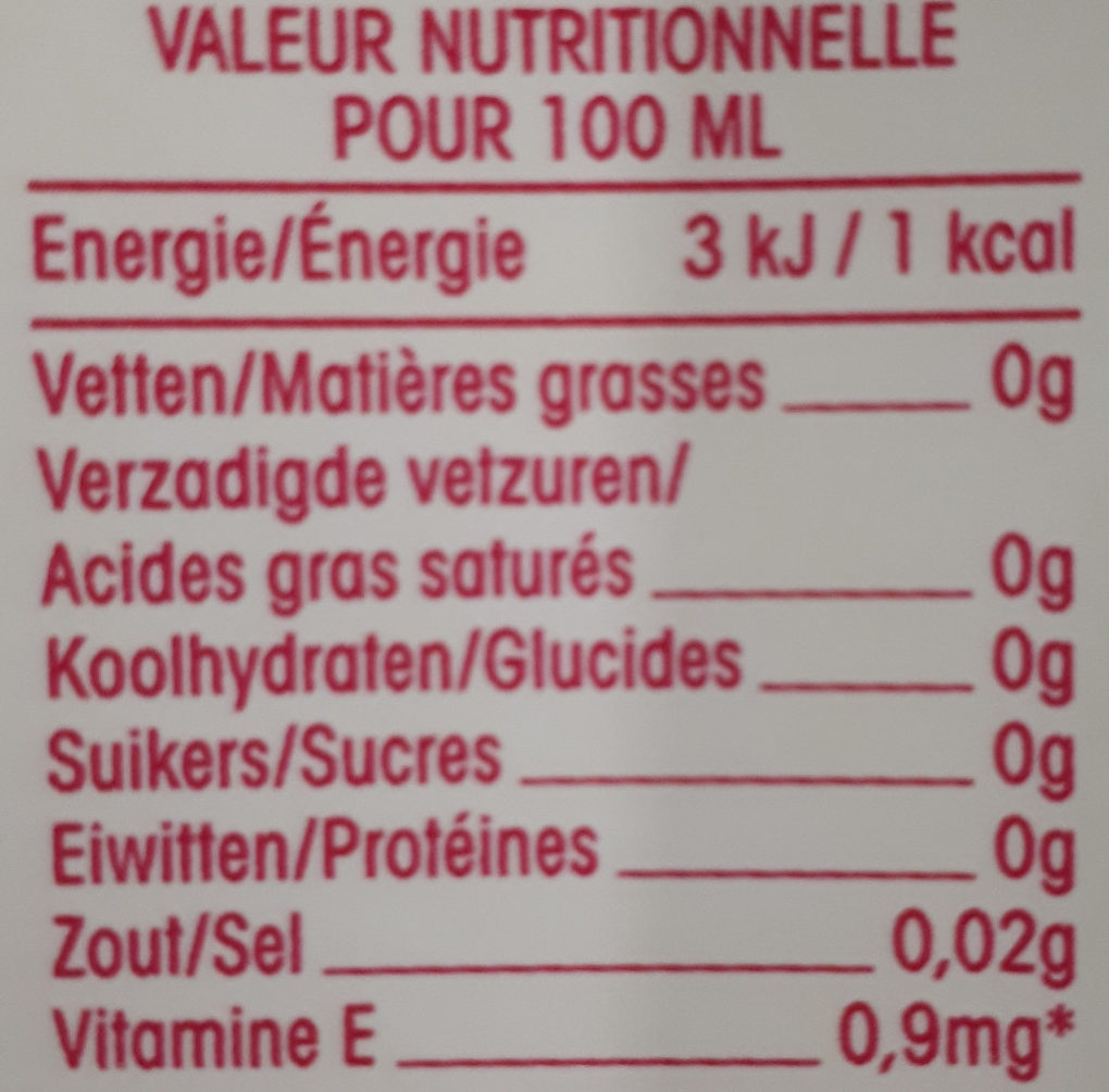 Framboise sans sucre - Boisson rafraîchissante avec édulcorants - Tableau nutritionnel