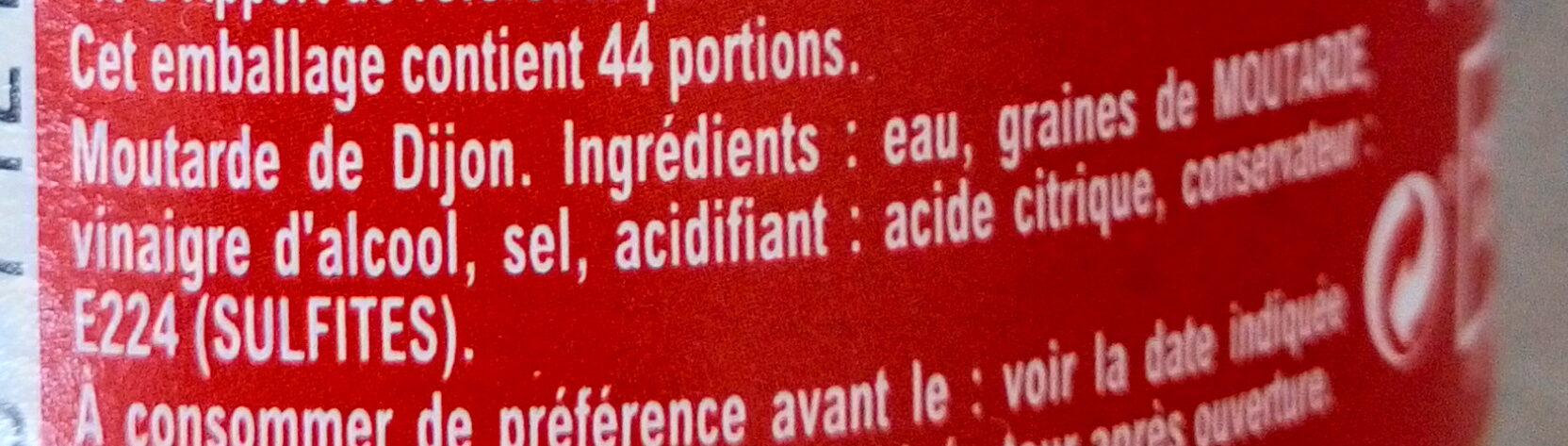 Moutarde de Dijon Fine & Forte - Ingredienser - fr