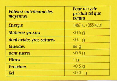 Maizena Fleur de Maïs Sans gluten Format Familial 700g - Información nutricional - fr