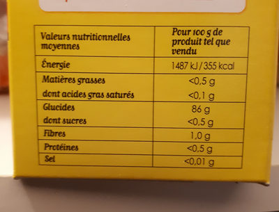 Maizena Fleur de Maïs Sans Gluten OS Format Familial 700g - Información nutricional - fr