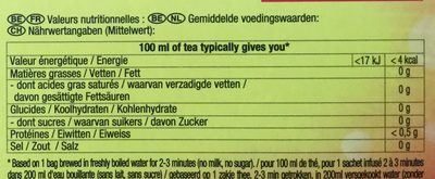 Yellow label tea - Tableau nutritionnel