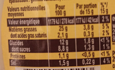 Sauce Pommes Frites - Nutrition facts - fr