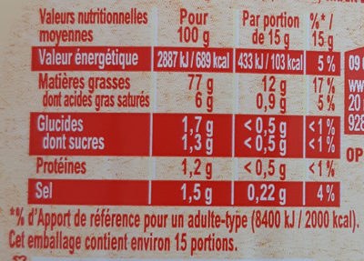 AMORA Mayonnaise Recette Fouettée 230g - Información nutricional - fr