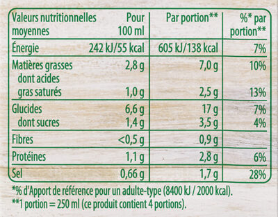Knorr Soupe Liquide Douceur de Poireaux Pommes de Terre Pointe de Comté Brique 4 Portions 1L - Nährwertangaben - fr