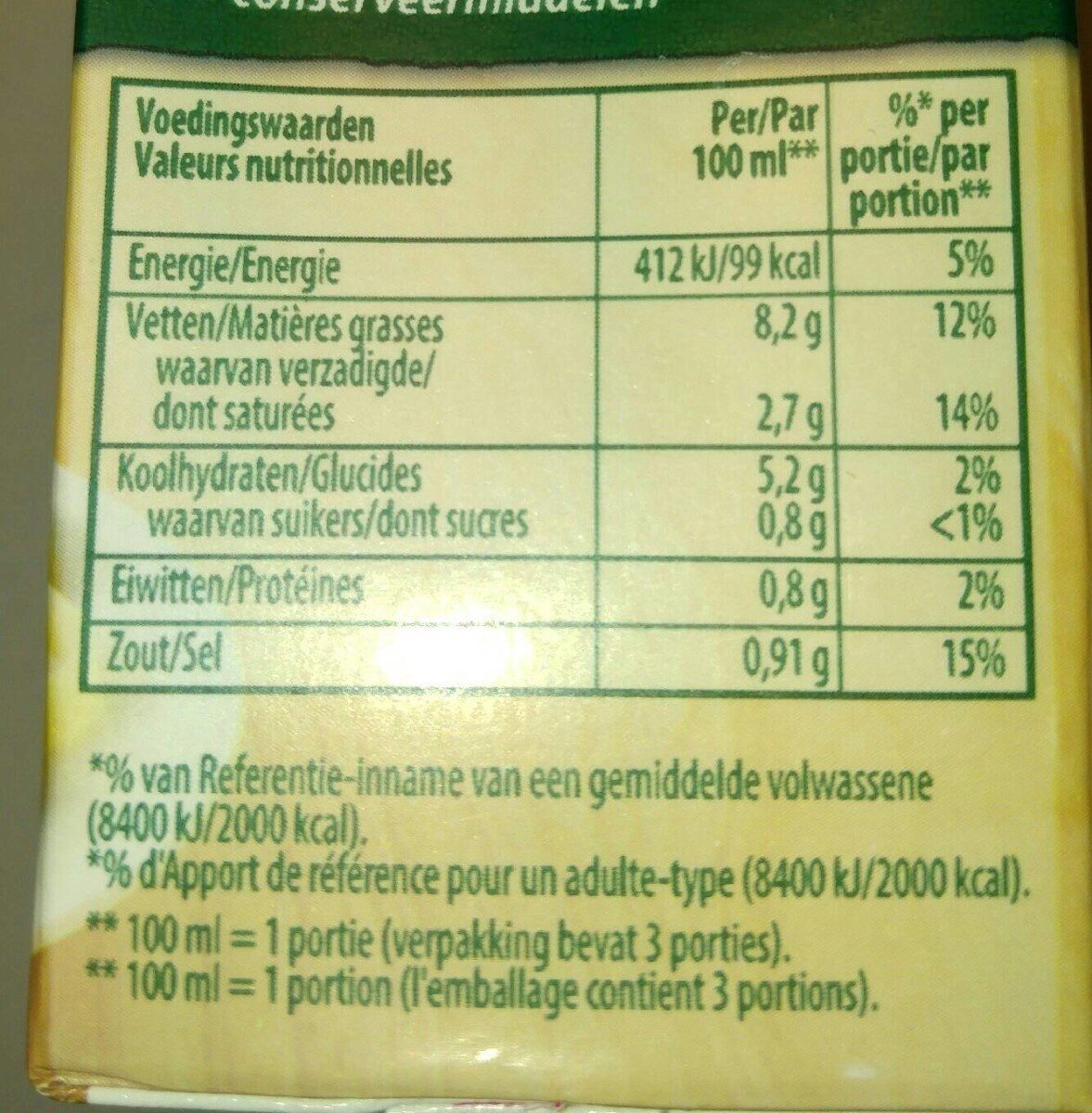 Knorr Champignonroomsaus - Voedingswaarden