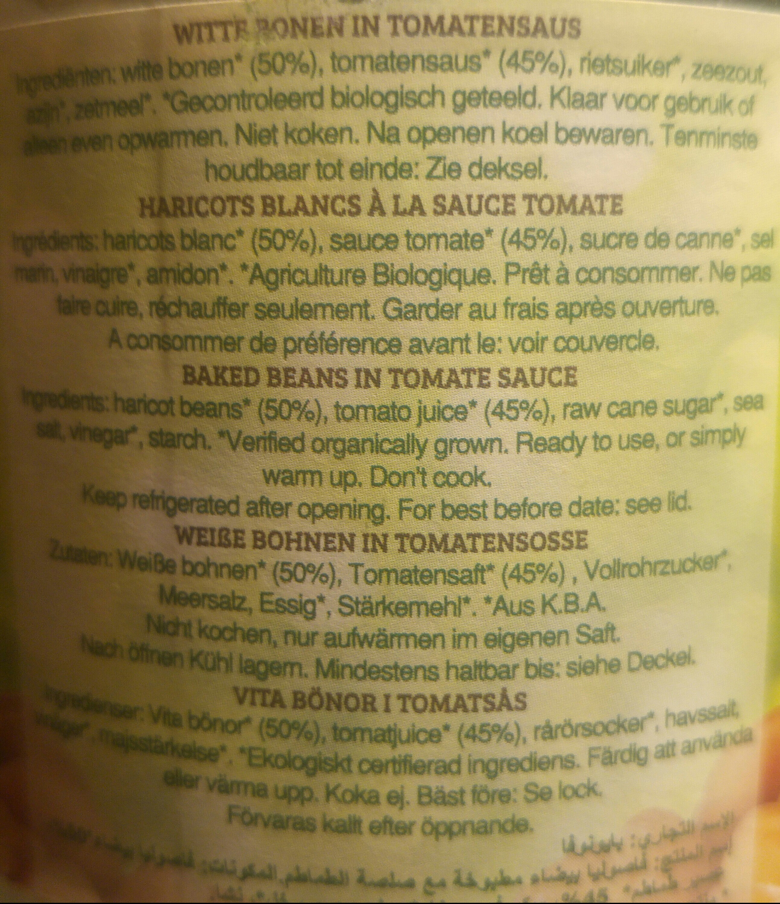 Haricots blancs à la sauce tomate bio - Ingredienser - fr