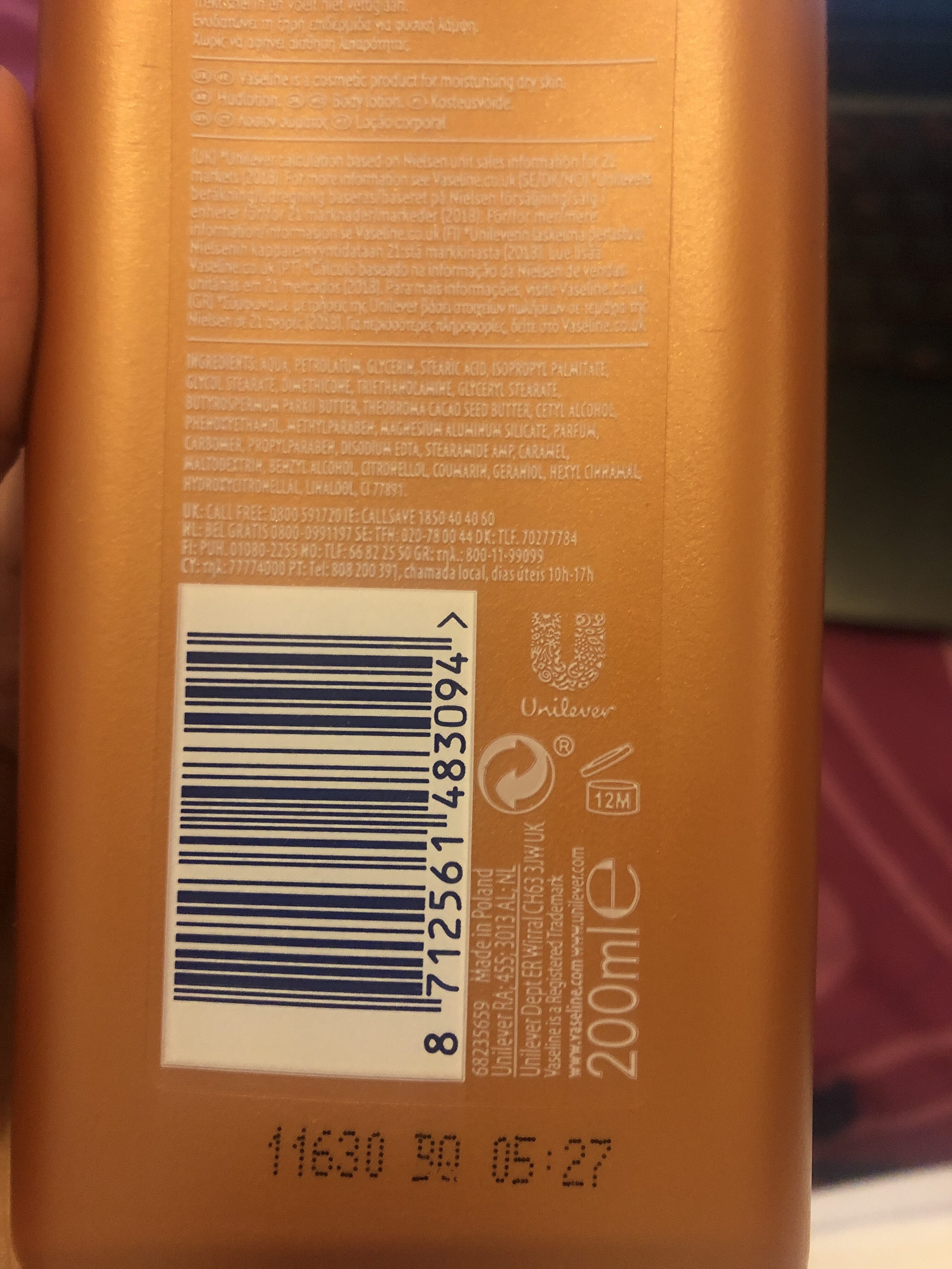 Vaseline - Recycling instructions and/or packaging information