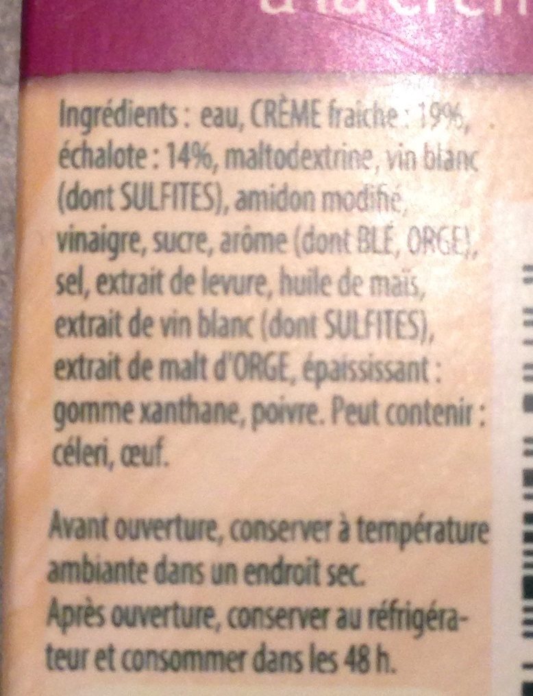 Sauce a l'échalote - Ingredients - fr