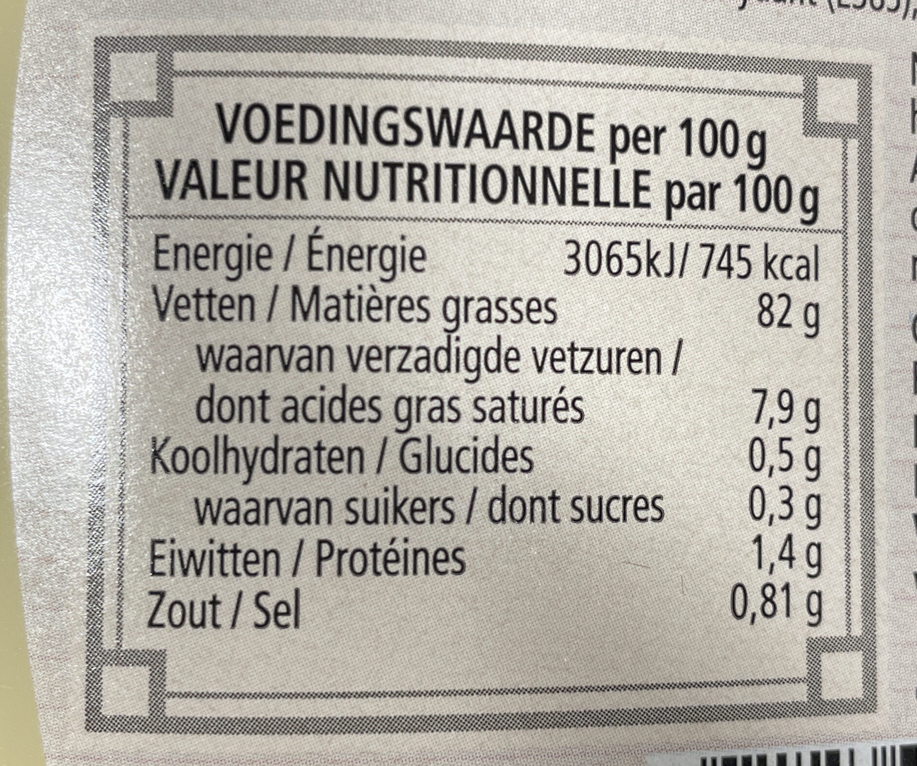 Mayonnaise - Voedingswaarden