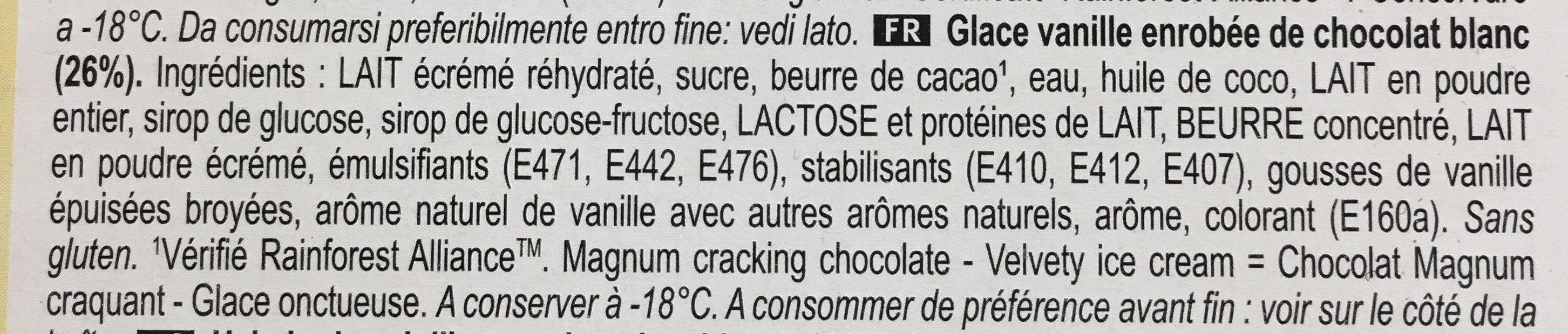 Magnum Bâtonnet glace Chocolat Blanc x3 330ml - Ingrédients