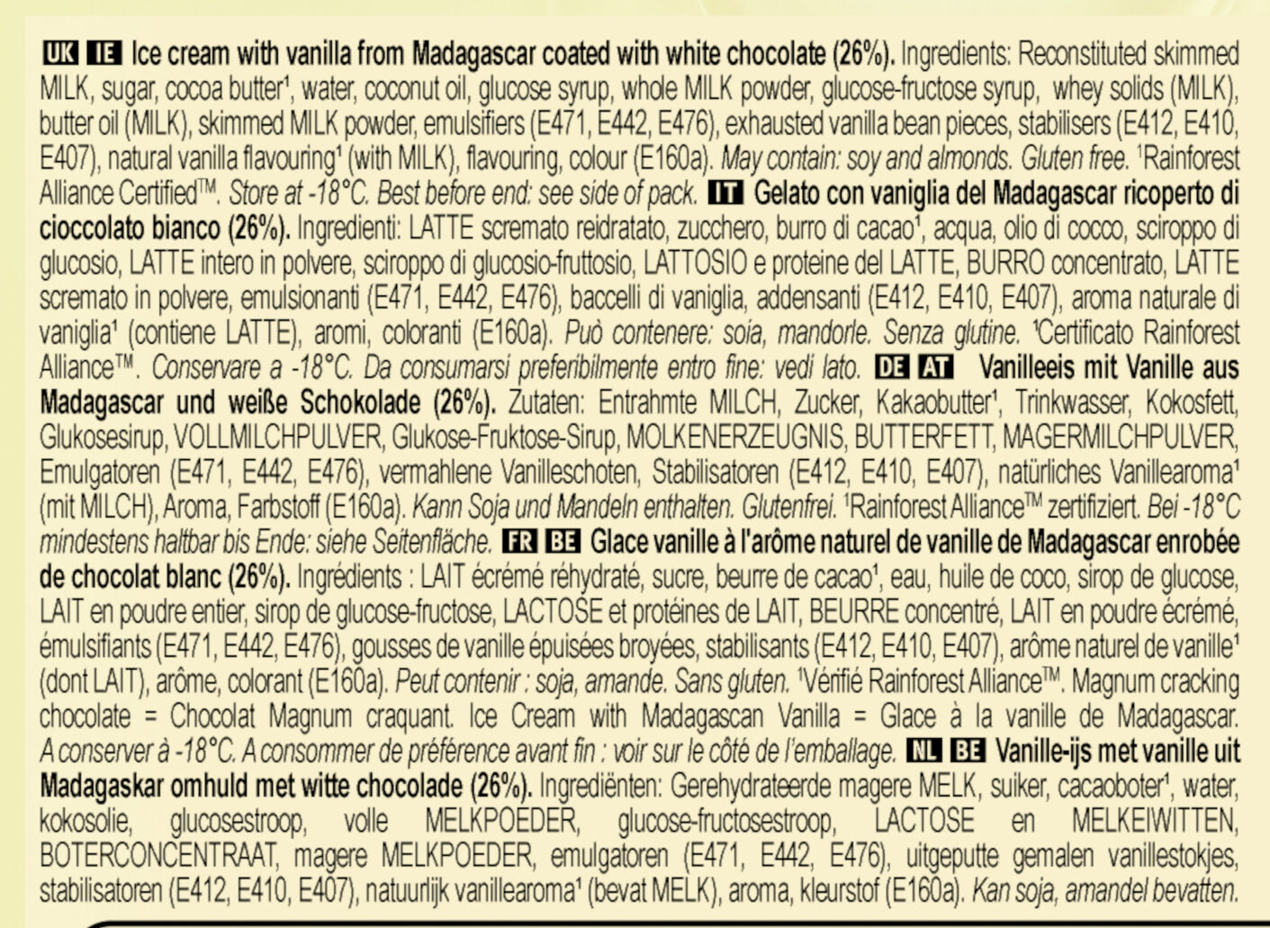 Magnum Glace Bâtonnet Chocolat Blanc 6x110ml - Ingrediënten - fr
