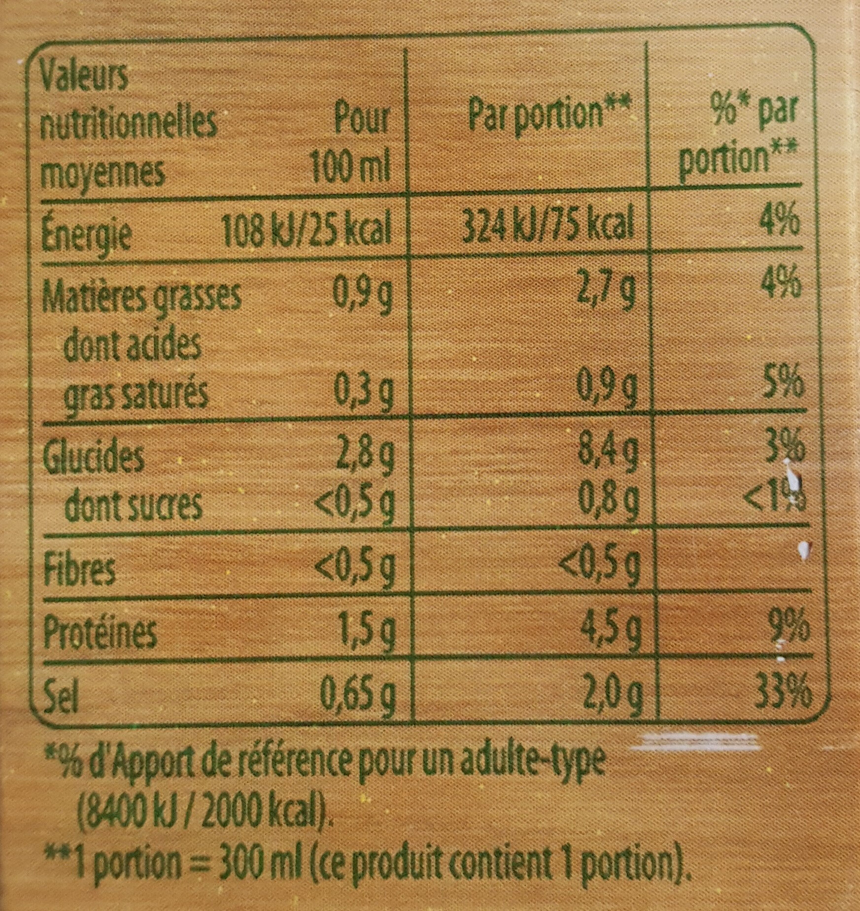 Knorr Soupe Liquide Poule Vermicelles 30cl - Tableau nutritionnel