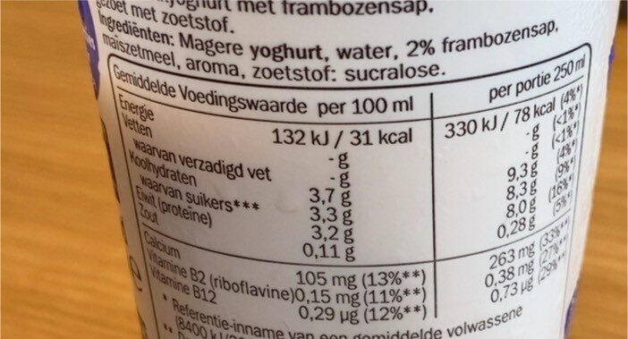 Drinkyoghurt framboos - Voedingswaarden