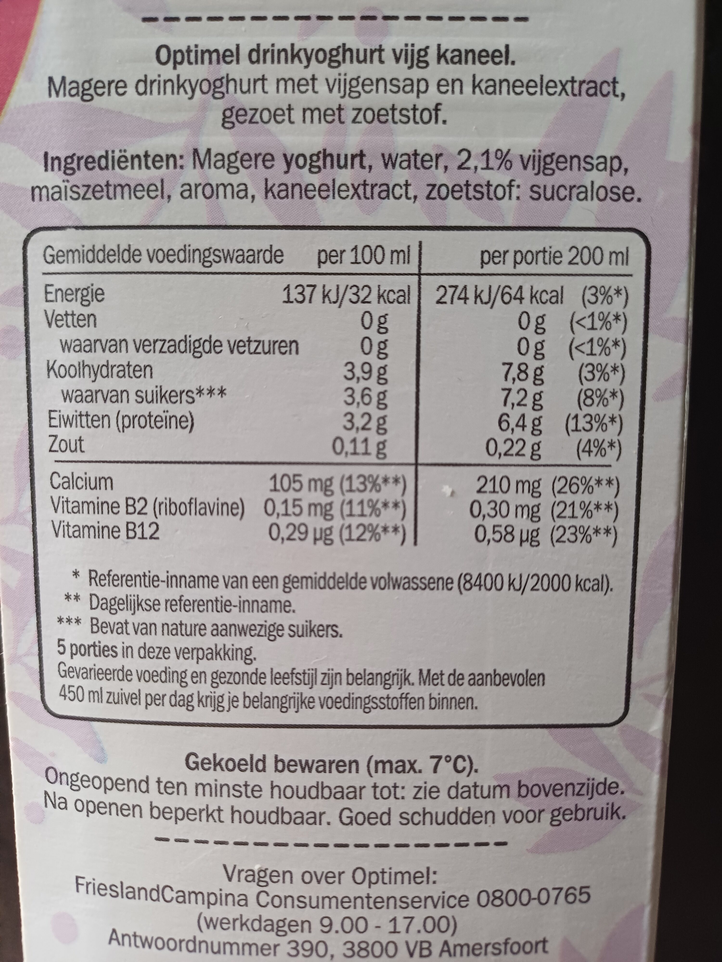 Drinkyoghurt vijg kaneel - Voedingswaarden