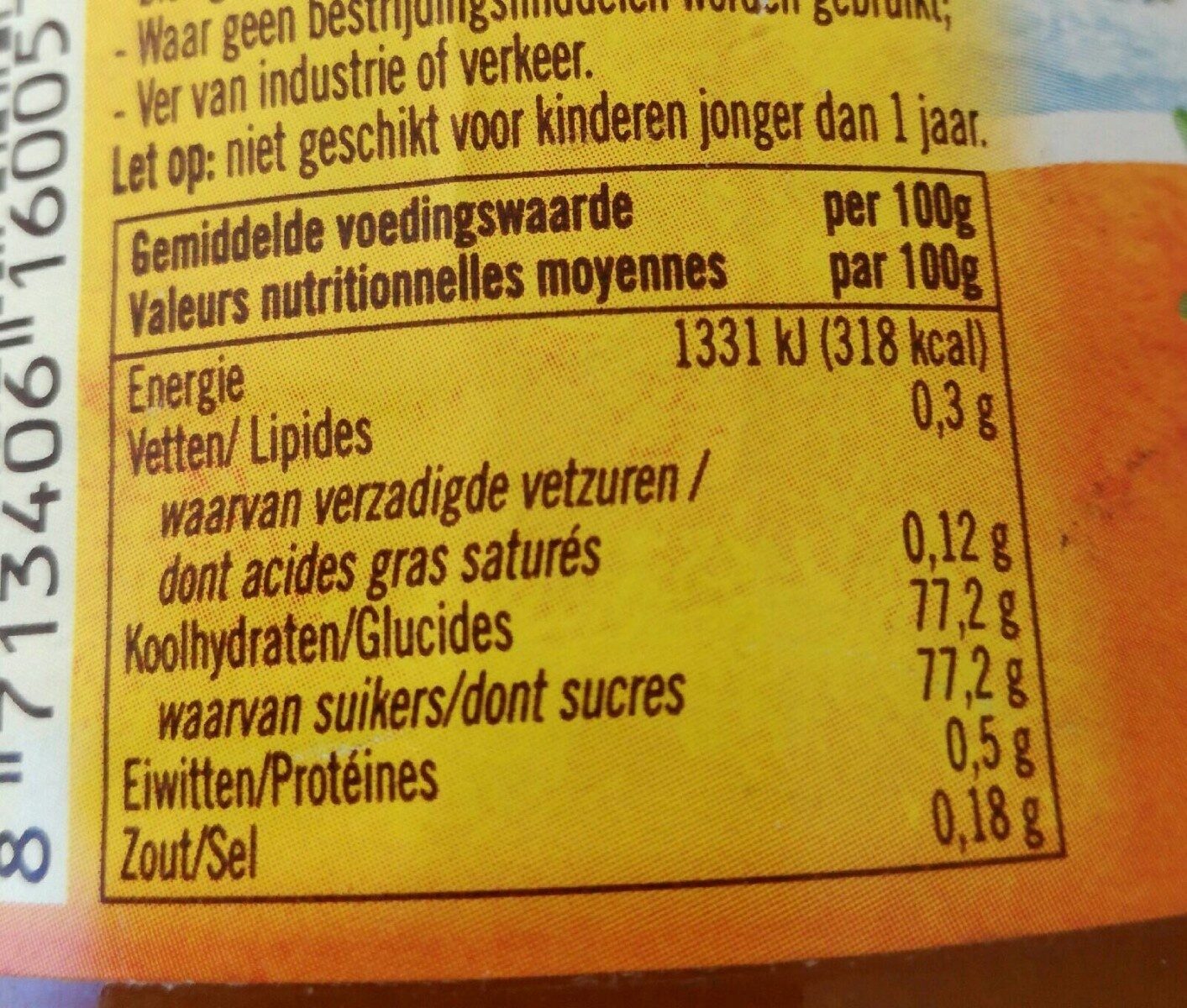 Biologische honing met duindoorn - Voedingswaarden - fr