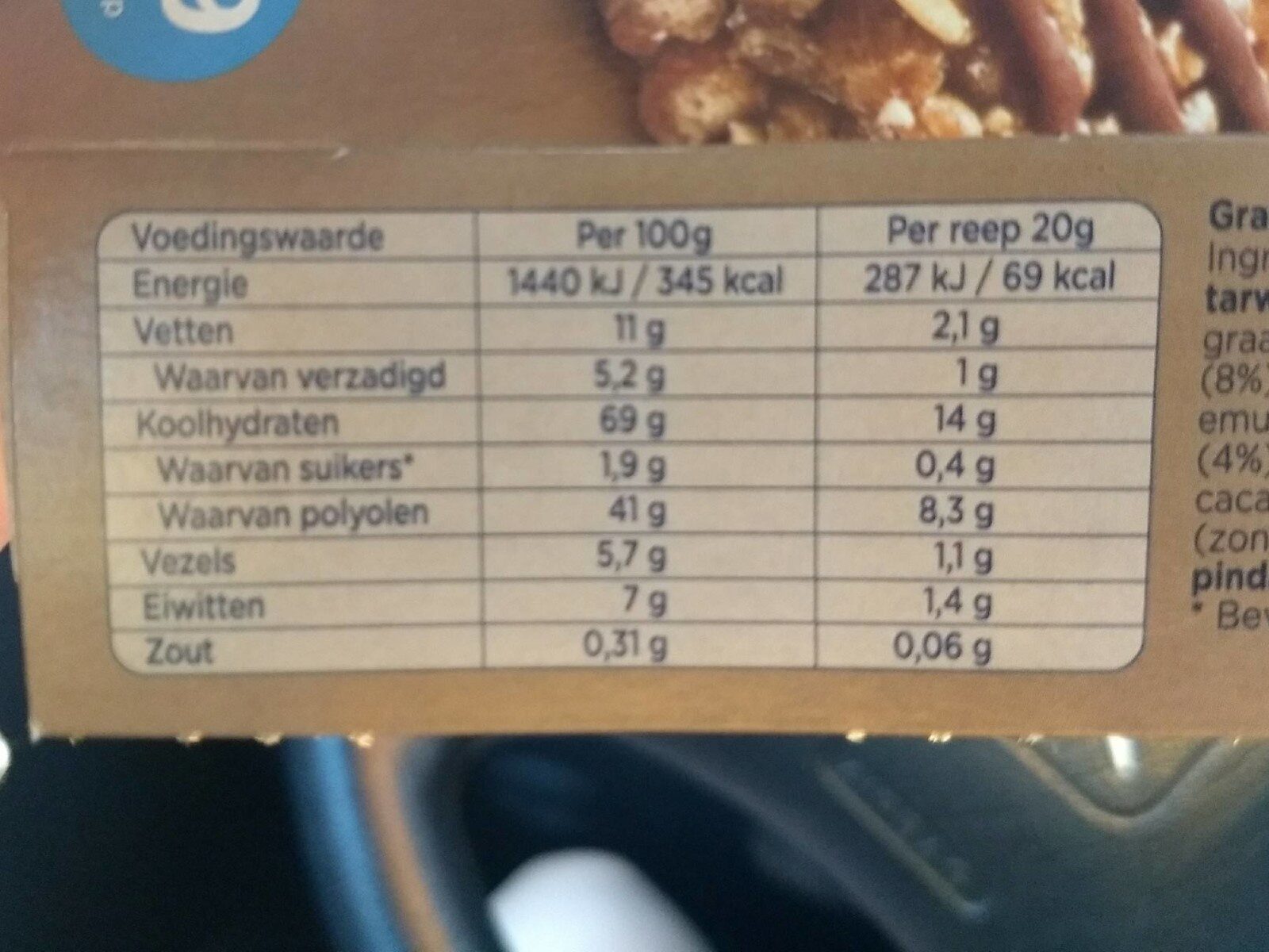 B'tween zero chocolade &hazelnoot - Tableau nutritionnel - nl