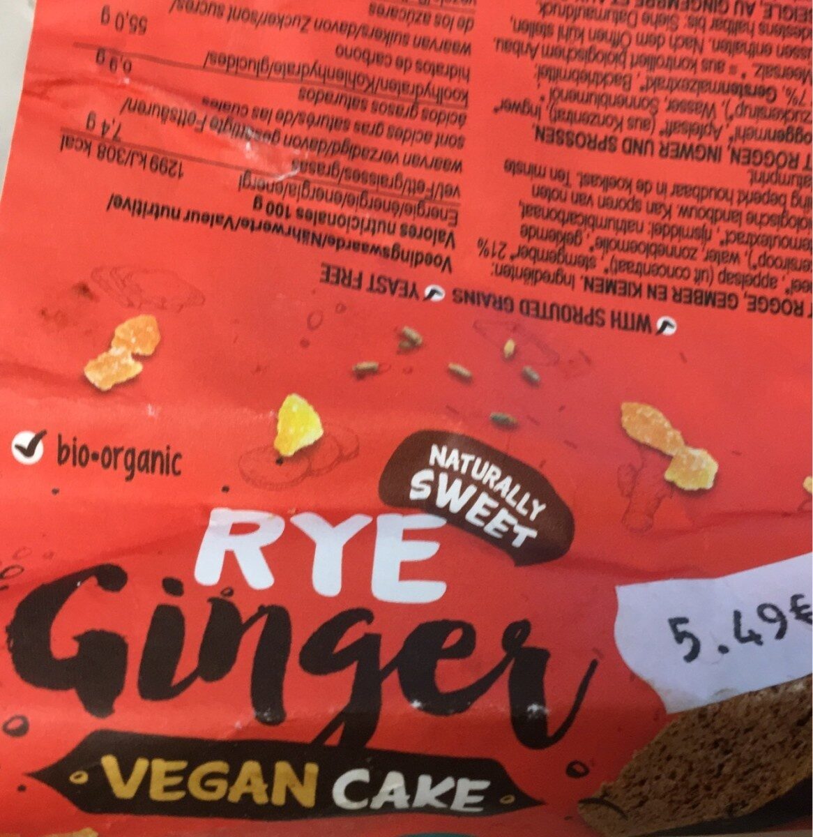 Rye Ginger vegan cake - Product - fr