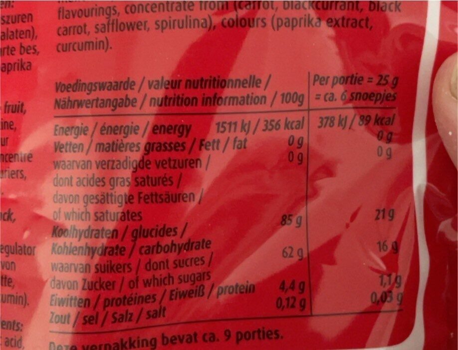 Duo Winegums zoet zuur - Nutrition facts