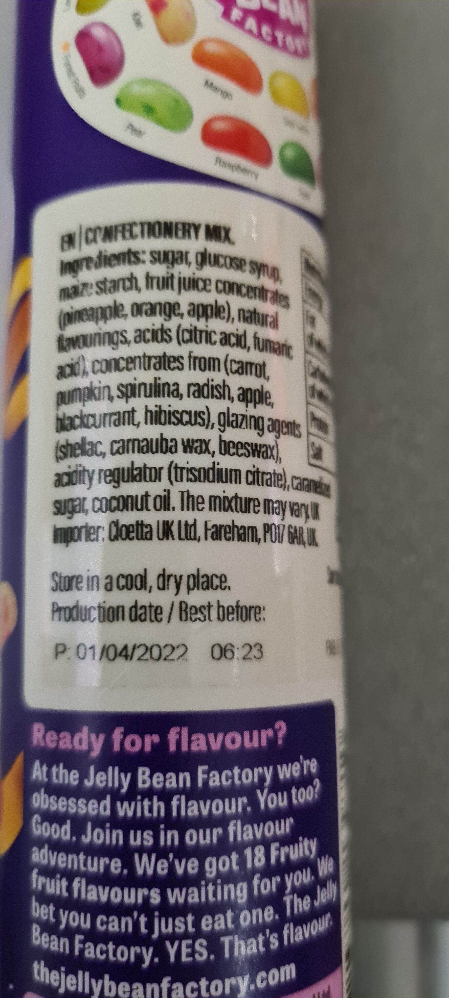 The jelly bean factory 90g tub - Ingredients