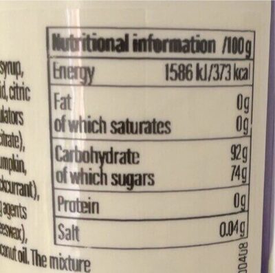 Gourmet jelly beans 9 sour flavours - Nutrition facts