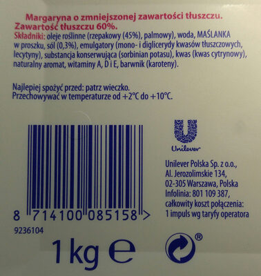 Margaryna 60 % tłuszczu. - Ingrediënten - pl
